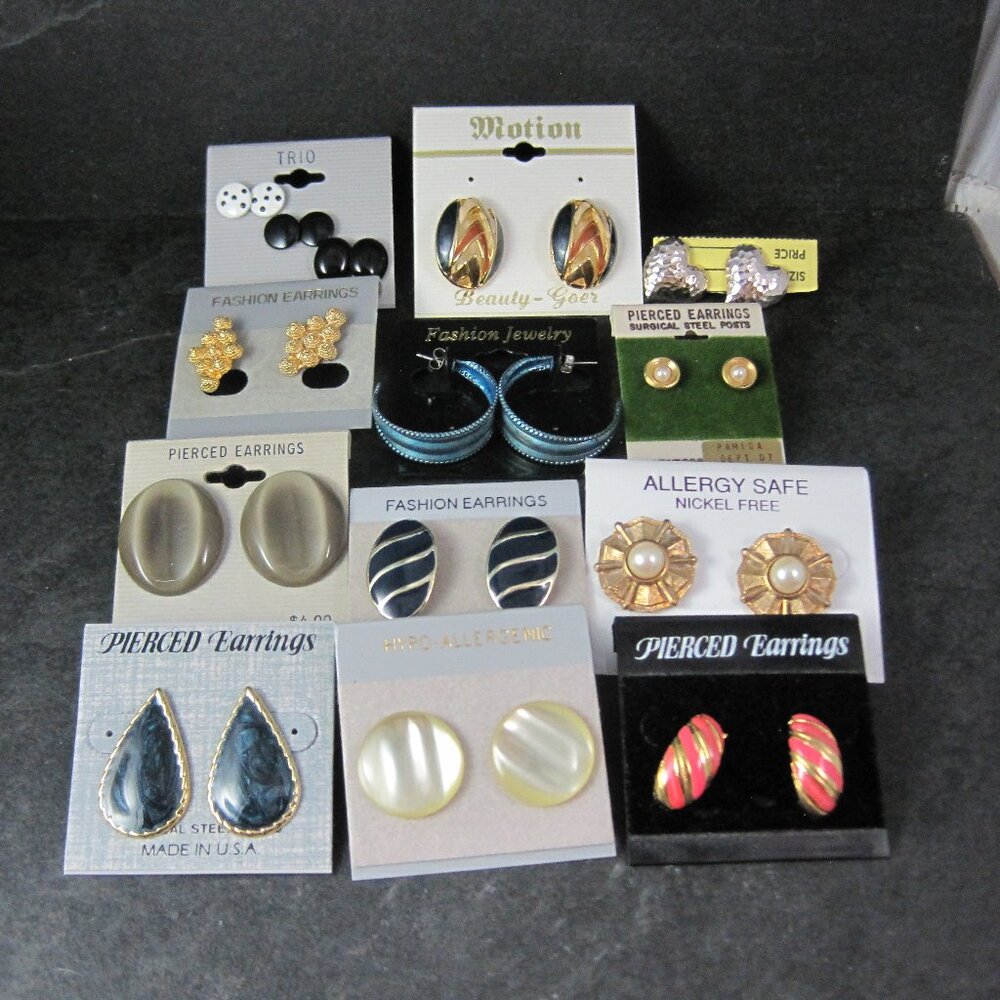 Lot of 14 Pairs of Vintage Earrings 1980s New Old Stock